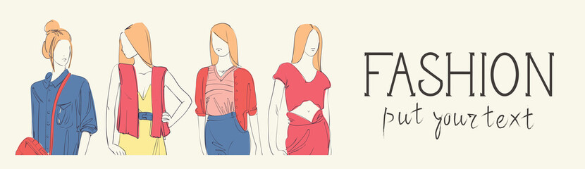 Fashion Collection Of Clothes Set Of Male And Female Models Wearing Trendy Clothing Sketch Vector Illustration