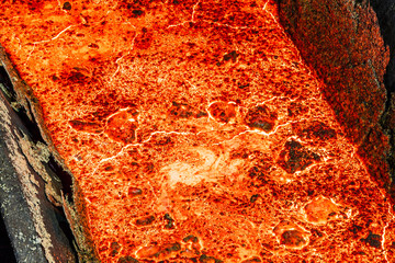 Melting molten iron close view in steel mills