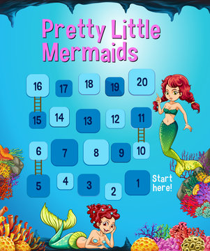 Boardgame template with mermaid in the ocean
