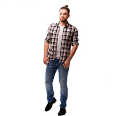 The full body image of bearded urban male.