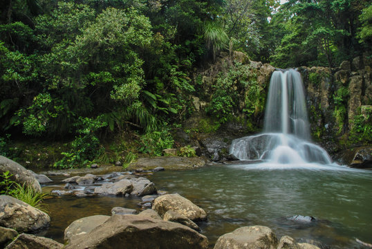 waterfall in the reinforest of new zealand