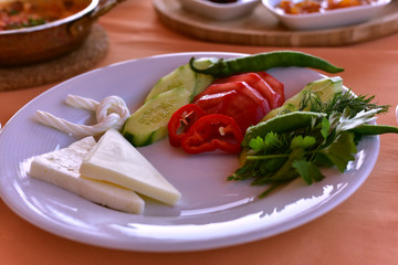 Healthy and Delicious Breakfast on a round wooden plate