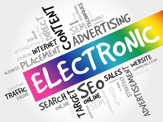 ELECTRONIC word cloud collage, business concept background