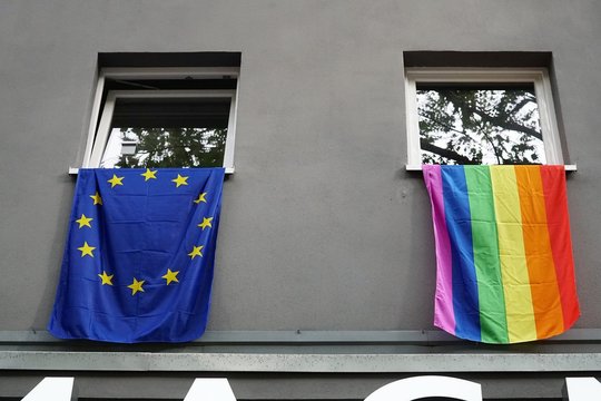 European and rainbow flags