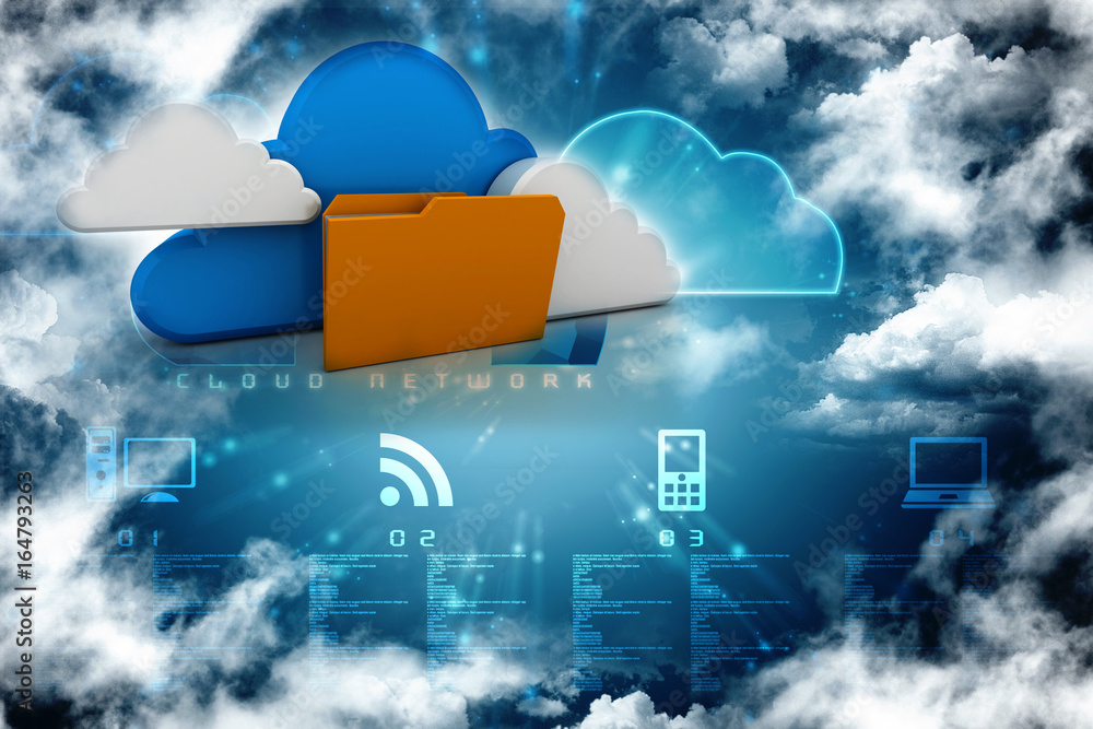 Poster 3d rendering cloud  folder network
