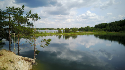 Sauriesi lake Aerial drone top view Latvia