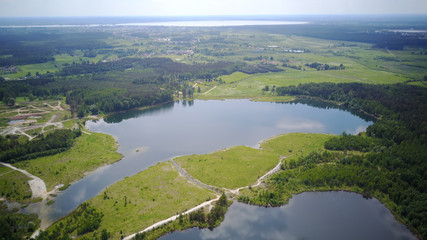 Fototapeta na wymiar Sauriesi lake Aerial drone top view Latvia