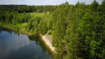 Sauriesi lake Aerial drone top view Latvia