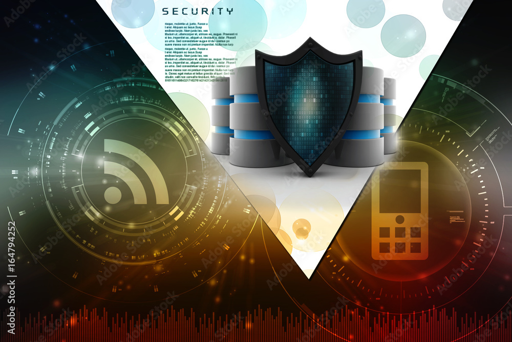 Poster 3d rendering database and computer data security concept