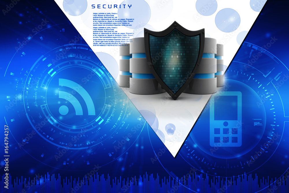 Poster 3d rendering database and computer data security concept