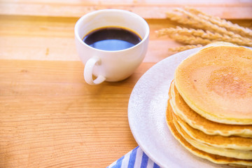 Homemade pancakes with coffee.