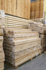 stack of wooden terrace planks at the lumber yard