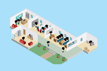 isometric office interior with businessmen, business concept