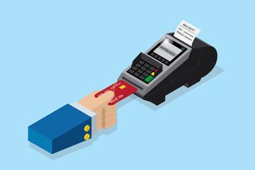 isometric payment by credit card with pos terminal, EDC technology business concept