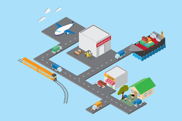 logistics and transportation, isometric view