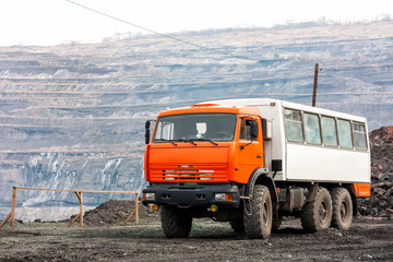 Crew bus in a quarry