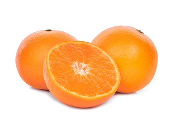 whole and half of mandarin oranges isolated on white background