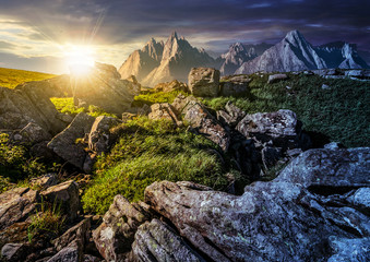 time change concept. rocky peaks and rocks on hillside in High Tatras