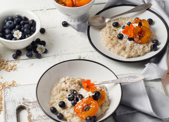 Homemade Oatmeal with bluberries and apricots