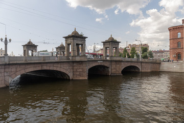 Naklejka premium Bridge Over River. Fontanka river, St. Petersburg, Russia