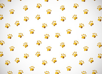 Horizontal card. Seamless pattern with gold paw isolated on white background.