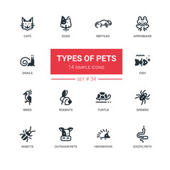 Pet Types - Modern simple silhouette line design icons, pictograms set