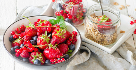 Morning healthy breakfast with berries.