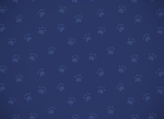 Horizontal card. Seamless dark blue pattern with paws.