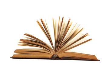 Open old book isolated on a white background