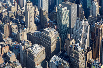 Obraz premium New York City Manhattan skyline aerial view with skyscrapers and streets