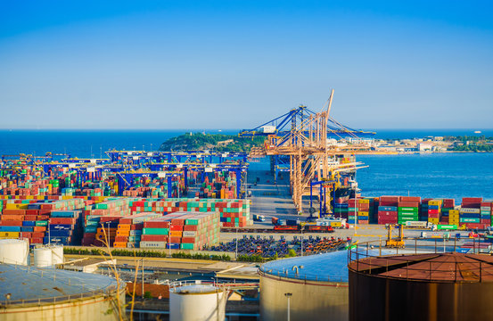 Work in a large cargo port view from above.