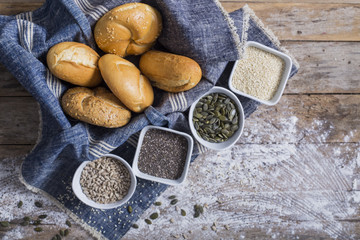 fresh rolls and freshly baked poppy seed bread