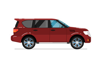 Family suv car icon. Comfortable auto vehicle, side view people city transport isolated vector illustration on white background.