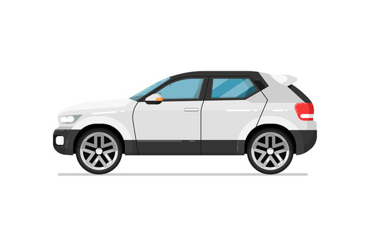 Modern suv car icon. Comfortable auto vehicle, side view people city transport isolated vector illustration on white background.
