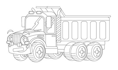 cartoon happy cargo truck - coloring page - illustration for children