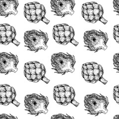 Vector hand drawn seamless pattern of artichokes. Farm vegetables. Engraved art. Organic sketched objects. restaurant,