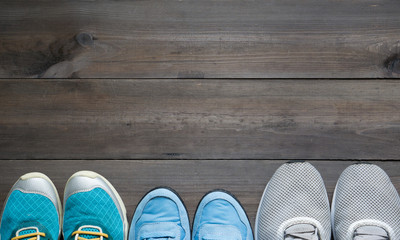three pairs of sport sneakers