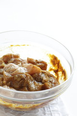 raw chicken cube and spice for Satay cooking image