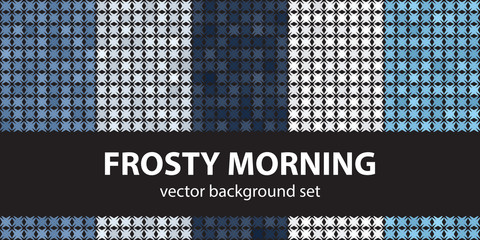 Abstract pattern set Frosty Morning, blue colors. Vector seamless backgrounds