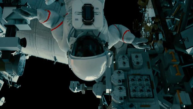 Highly realistic animation of an astronaut on a spacewalk at the Internal Space Station.