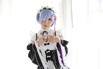 Japan anime cosplay girl in white tone