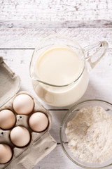 Milk jug,egg and flour