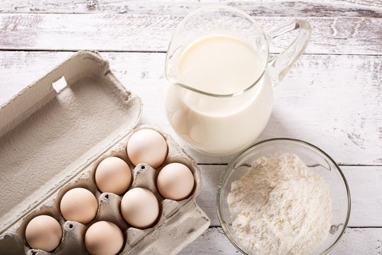 Milk jug,egg and flour