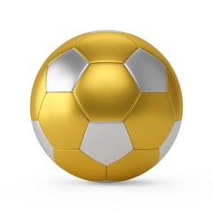 3D rendering Soccer Ball made of gold and silver on white background