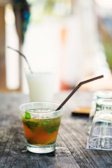 Mojito cocktail on a rustic table