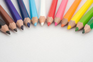 Color pencils isolated on white background.Close up.
