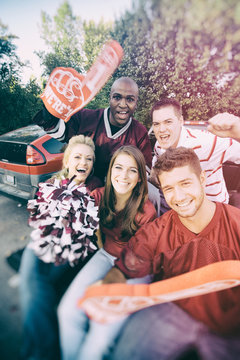 Tailgating: Modern College Students Yelling For Football Team