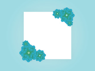 Blue flower with empty paper on blue background, Space to insert photos and captions for greetings or announcements