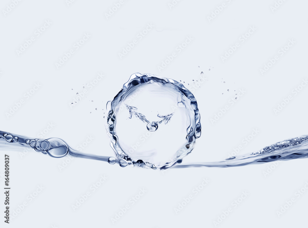 Wall mural a clock made of water floating to symbolize the passing of time and the rush man always feels.