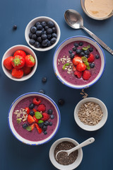 healthy berry smoothie bowl with strawberry blueberry raspberry and chia seed